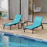 Garvee 3Pcs Patio Chaise Lounge Chairs With Side Table, Adjustable Backrest Poolside Lounger Chairs With Wheels, Pool Outdoor Chaise Lounge Set of 3 - Blue
