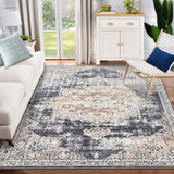 Garvee 8x10 Vintage Washable Area Rug, Oriental Medallion Printed Indoor Rugs, Low Profile Pile Rubber Backing Ideal for Living Room Dining Room Bedroom Office - Black