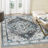 Garvee Machine Washable 8x10 Area Rug for Living Room Bedroom Farmhouse Home/Office Decor Carpet Vintage Boho Style Ultra-Soft with Non-Slip Backing, Teal/Beige - Tan & Ivory