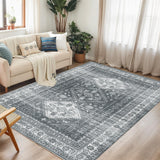 Garvee 5x7 Large Vintage Area Rug - Traditional Distressed Print, Non-Slip Soft Indoor Rug for Bedroom, Living Room, Dining Room, Grey - Gray