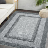 Garvee 5x7 Braided Print Area Rug Washable Non Slip Low Pile Soft Large Carpet Grey for Living Room Bedroom Dining Room Office - Gray