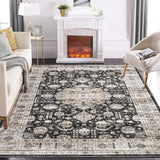 Garvee Rugs for Living Room 5x7 Washable Rug Vintage Floral Area Rug Soft Indoor Floor Mat Medallion Distressed Print Rug Non Slip Non Shedding Throw Carpet for Bedroom Dining Room Home Office - Black