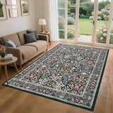 Garvee Home Decor Bedroom 10x13 Area Rug Bordered Black Printed Thin Large Mat for Kitchen Hallway Living Room - Black
