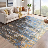 Garvee Modern Abstract Area Rug 4x6 Washable Rug for Living Room, Ultra Soft Rug for Bedroom, Non Slip Indoor Floor Carpet, Stain Resistant Rugs for Home Decor Office, Blue/Brown - Blue/Brown