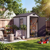 Garvee 4x6 FT Outdoor Storage Shed with Floor, Plastic Resin Garden Shed with Window & Sloping Roof & Lockable Door for Patio Backyard Garden, Lawn Mower, Bike, Tool Storage