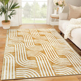 Garvee Modern 4x6 Washable Area Rug - Soft Polyester, Non-Slip Arch Pattern, Indoor Carpet for Living Room, Bedroom, Office, Coffee - Tan & Ivory