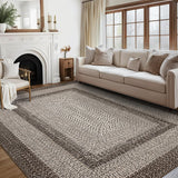 Garvee Bordered Camel 4x6 Boho Rug Bedroom Machine Washable Rug Braided Print Floor Cover Dining Room Throw Carpet with Rubber Backing Farmhouse Rustic Accent Rug for Living Room Home Decor - Camel