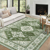 Garvee Washable Area Rugs 9x12 Living Room Non Slip Large Area Rugs for Bedroom Vintage Boho Rug Distressed Green Rug Chenille Carpet Stain Resistant Throw Rugs for Dining Room Green 9'x12' - Green