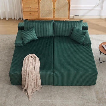 Garvee 79” Double Lounge Chair Indoor, Oversized Boneless Corduroy Sleeper Sofa Bed with 4 Pillows, Armrests, Comfy Reading Loveseat No Assembly Required Cloud Sofa for Living Room, Bedroom, Green