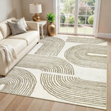Garvee Abstract Area Rugs 9x12 Washable Non Slip Ultra Thin Light Brown for Living Room Bedroom Dining Room Office Home Decor - Brown