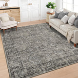 Garvee Washable Rugs 5x7 Rug for Living Room Vintage Rug Distressed Floral Non Slip Large Area Rug for Bedroom Decor Soft Stain Resistant Carpet for Office Nursery Dining Room 5'x7' Greyish Brown - Grayish Brown