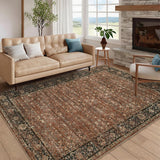 Garvee Traditional Home Decor Bordered Kitchen Area Rug Non Shedding Brown 10x13 Easy to Clean Carpet - Brown