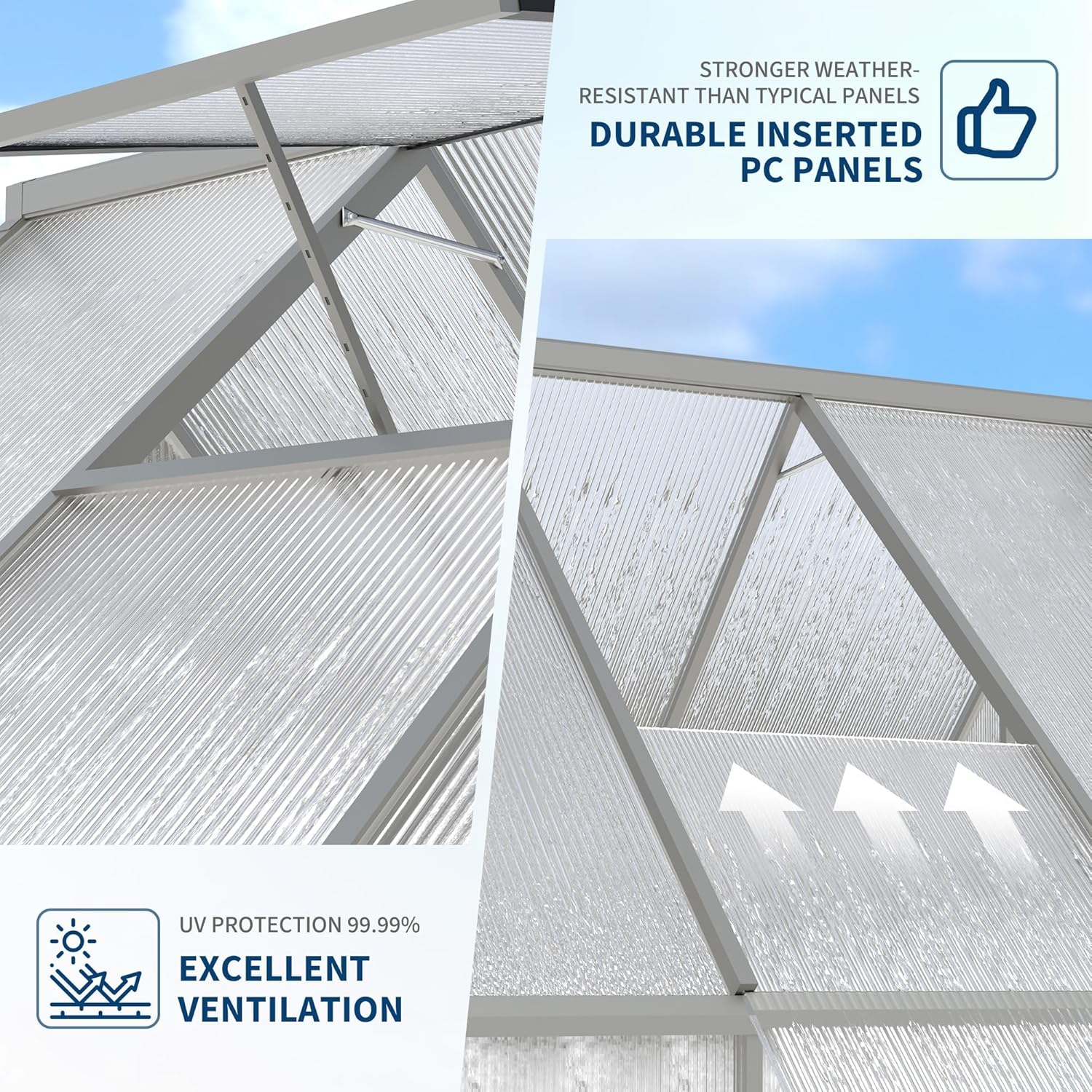 Garvee 8'X10' Silver Large Enhanced Aluminum Greenhouses Kit for Outdoors, Aluminum-Framed Polycarbonate Greenhouse, Heavy Duty Polycarbonate Greenhouse with Quick Setup Structure and Roof Vent