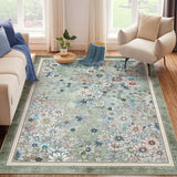 Garvee Washable 9x12 Area Rugs Non Slip Boho Floral Vintage Low Pile Large Rug Green for Living Room Bedroom Farmhouse Dining Room Kids Playroom - Green