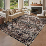 Garvee 9x12 Washable Vintage Living Room Area Rug Non-Slip Brown Low Pile Stain Resistant Carpet - Brown