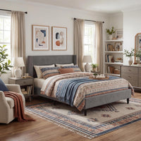 Garvee Queen Bed Frame with Wingback Headboard, Velvet Upholstered Platform Bed Frame with Sturdy Wooden Slats Support Queen Size, No Box Spring Needed, Easy Assembly, Gray