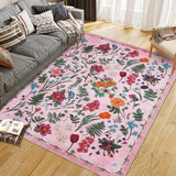 Garvee Colorful Floral 10x13 Door Rug Ultra Soft Neutral Area Rug Non-Slip Indoor Mat for Entryway Kitchen Bedroom, Multiple Sizes, Vintage Design - Pink