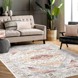 Garvee 9×12 Vintage Distressed Area Rug Area Rug Large Rug Dining Room Rugs for Under Table Non-Slip Floor Rug Throw Floor Carpet Cover Boho Accent Rug for Living Room Dining Room Office，Orange - Orange
