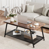 Garvee Coffee Table Industrial Brown Center Table 2-Tier Living Room with Mesh Shelf Rustic Cocktail Table Metal Frame, Easy to Assemble, Rustic Brown