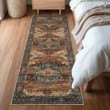 Garvee Persian Brown 2x6 Area Rugs, Machine Washable Vintage Printed Soft Low Pile Rugs, Oriental Accent Carpet with Non-Slip Backing, Stain-Resistant Distressed Floor Carpet for Living Room, Hallway, Laundry - Brown