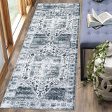 Garvee Runner Rug 2x6 Machine Washable Rug for Hallway Entryway Grey Vintage Distressed Area Rugs Indoor Floor Cover Carpet Rug Soft Velvet Mat Foldable Accent Rug, 2'x6', Grey - Gray