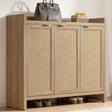Garvee Boho 47" Rattan Shoe Storage Cabinet with 3 Doors and Adjustable Shelves for Hallway Living Room, Light Oak - Light Oak