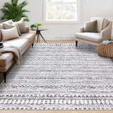 Garvee Living Room Area Rug 9x12 Boho Rug Indoor Non-Slip Large Bedroom Rug Stain Resistant Throw Floor Carpet Geometric Dining Room Rug Moroccan Accent Rug for Home Office - Gray