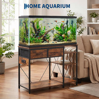 Garvee Fish Tank Stand for 55–75 Gallon Aquariums with Power Outlet - 3-Tier Storage Shelves - Fits Turtle & Reptile Terrariums - 49.2 x 17.7 in Top - Country Brown