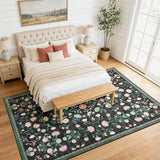 Garvee 6x9 Washable Area Rugs Soft Carpet Indoor Floral Large Carpets Non Slip Foldable Mats Black for Living Room Bedroom Dining Room Home Office - Black