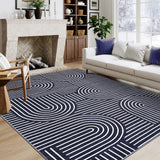 Garvee Washable Rug 5x7 Area Rugs for Living Room, Abstract Rug for Bedroom, Soft Rainbow Non Slip Throw Rugs With Rubber Back, Low Pile Stain Resistant Boho Geometric Carpet for Dining Room, Blue - Blue