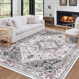 Garvee Vintage Washable Area Rug 4x6 Oriental Rug Medallion Rugs Pink Low-Pile Indoor Floral Print Carpet Boho Rug Non Slip & Foldable Accent Rug Printed Bohemian Rug for Living Room Bathroom - Pink