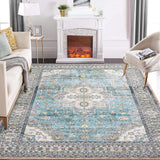 Garvee Washable Rug 2x6 Vintage Floral Print Rug Oriental Entryway Runner Rug Boho Tribal Area Rug Soft Hallway Accent Carpet Bedroom Rugs Soft Aesthetic Non Slip Rug for Kitchen Laundry Bedside Teal - Blue