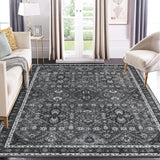 Garvee Area Rug 8x10 Washable Rug Gray Vintage Rug Traditional Mat Distressed Indoor Foldable Thin Rug Retro Accent Rug Floral Print Rug Non Slip Carpet Living Room Dining Room Office - Gray