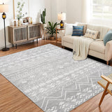 Garvee Large Moroccan Area Rug, 5x7 Super Soft Ultra-Thin Boho Indoor Floor Carpet, Anti-Slip Foldable Machine Washable Geometric Rug for Living Room Under Dining Table Home Office House Decor, Grey - Gray