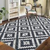 Garvee Washable Rugs 9x12 Moroccan Geometric Trellis Area Rug for Living Room Bedroom Office Nursery Low Pile Neutral Soft Carpet Modern Distressed Farmhouse Floor Cover Black and White - Black & White