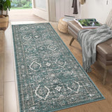 Garvee Washable Runner Rug Dark Blue 2x6 Rug Runner Vintage Rug Non Slip Kitchen Rugs Floral Oriental Indoor Entryway Rug Soft Bath Mat Stain Resistant Carpet for Bedroom Hallway Laundry - Dark Blue