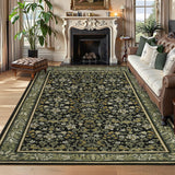 Garvee Washable Rug 9x12 Area Rugs for Living Room, Boho Rug Non Slip Vintage Low Pile Large Rugs Green Black - Green Black