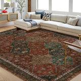 Garvee Washable Rug 5x7 Vintage Trellis Area Rug for Living Room Red Non-Slip Soft Low Pile Carpet - Red
