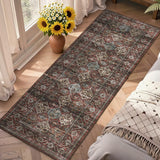 Garvee Rusty Red 2x6 Washable Runner Rug, Vintage Floral, Non-Slip, Ultra Thin Low Pile, Kitchen, Hallway, Enterway - Rusty Red