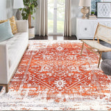 Garvee Area Rug 5x7 Vintag Rug Machine Washable Area Rug Non Slip Non Shedding Distressed Throw Rug Low Pile Indoor Carpet Foldable Accent Rug for Bedroom Living Room, Orange - Orange