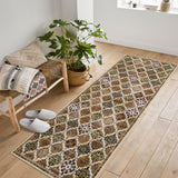 Garvee Boho Floral Checkerboard Washable Area Rug, Non-Slip Accent Carpet for Bedroom Living Room Kitchen, 2x6Ft Brown - Brown