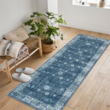 Garvee Area Rug Washable Printed Vintage Floral Non Slip Low Pile Rugs Soft Rubber Backed Indoor Bedroom Rugs Blue 2x6ft - Blue