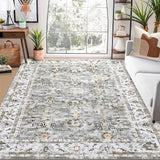 Garvee Oriental Grey-Green 8x10 Vintage Distressed Floral Medallion Rug, Washable Non-Slip Stain Resistant Traditional for Living Bedroom - Gray-Green