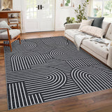 Garvee Washable Rug 8x10 Area Rugs Black Low Pile Non Slip Rainbow Abstract Carpet for Living Room Bedroom Dining Room - Black