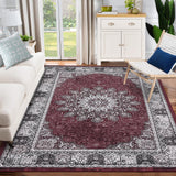 Garvee Vintage Area Rugs, Washable Rug for Living Room, Floral Print Rug, Vintage Rug Distressed Indoor Traditional Mat, Foldable Thin Rug, Non Slip Carpet for Bedroom, Dining Room, Home Office - Rusty red