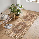 Garvee Washable Runner Rug 2x6 Brown Non Slip Boho Vintage Distressed Oriental Floor Carpet for Hallways Kitchen Bedroom Entryway Living Room Bathroom - Brown