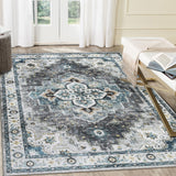 Garvee 10x13 Washable Rugs Vintage Rug for Living Room Distressed Medallion Office Rug Low Pile Throw Rugs Oriental Area Rug for Bedroom Non-Slip Backing Room Decor Beige and Grey - Beige