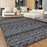 Garvee Washable 8x10 Area Rugs Boho Large Rugs for Living Room Stain-Resistant Carpet Abstract Rugs for Bedroom with Non Slip Backing Home Decor Floor Decoration - Black