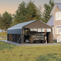 Garvee 12'X24'X9' Enclosed Oversized Metal Carport, Steel Heavy Duty Carport for All-Weather, Permanent Shelter for Full-Size Pickup Trucks, Boats, and Tractors