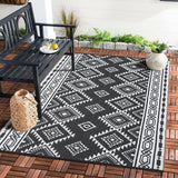 Garvee Outdoor Black & White 9x12 Reversible Mats, Plastic Straw Rug, Modern Area Rug, Large Floor Mat for Outdoors, RV, Patio, Backyard, Deck, Picnic, Beach, Trailer, Camping, Porch, Balcony - Black & White